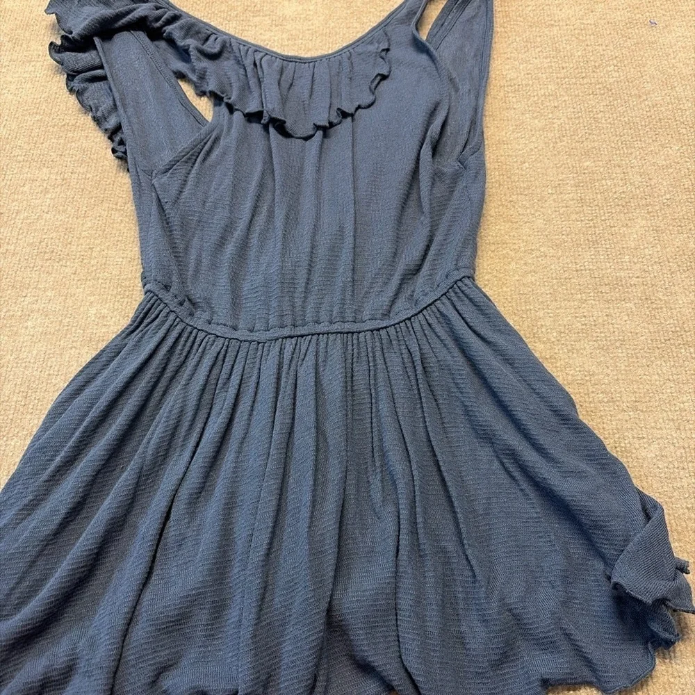 Free People One Shoulder Ruffle Babydoll Tunic Dress Women’s M Blue 1965